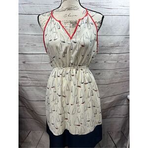 UA Los‎ Angeles Sailboat Print Dress Sleeveless Red Trim Nautical Casual